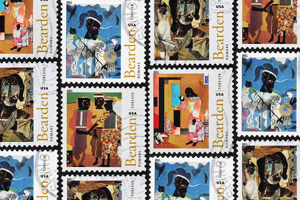 A photograph of a sheet of stamps